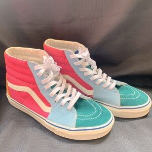 Vans Sk8 Hi Sneakers, multi color suede, women’s size 9, Great Condition